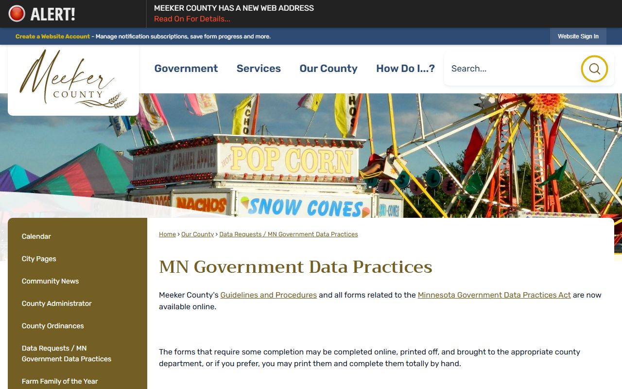 Meeker County inmate records data practices request page