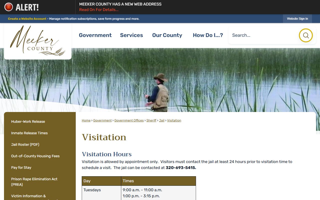 Meeker County Jail visitation schedule and inmate visit rules