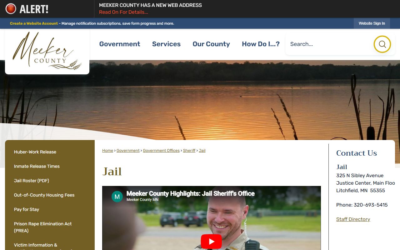 Meeker County Jail page for inmate population and jail roster access